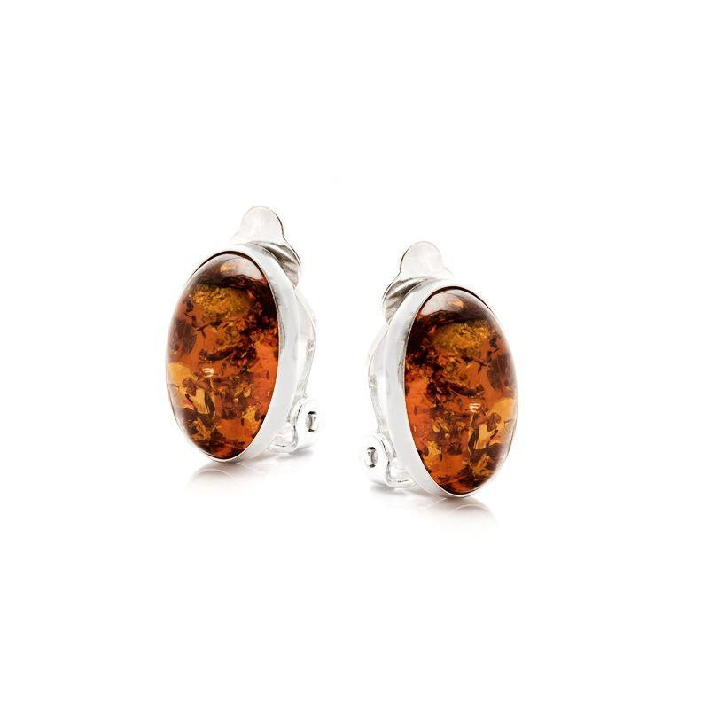 Orecchini a clip in argento rodiato e ambra cognac — per illuminare ogni sguardo