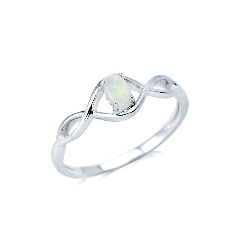 Anello con opale bianco australiano naturale ovale, in argento 925 rodiato