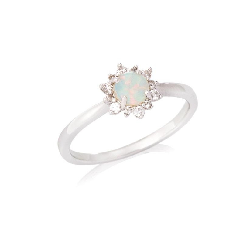 Anello in argento 925 rodiato con opale tondo — per custodire la tua luce interiore