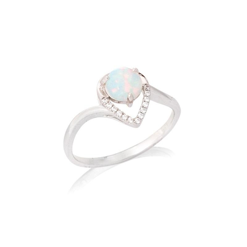 Anello in argento rodiato con opale tondo e zirconi — per custodire la tua luce interiore