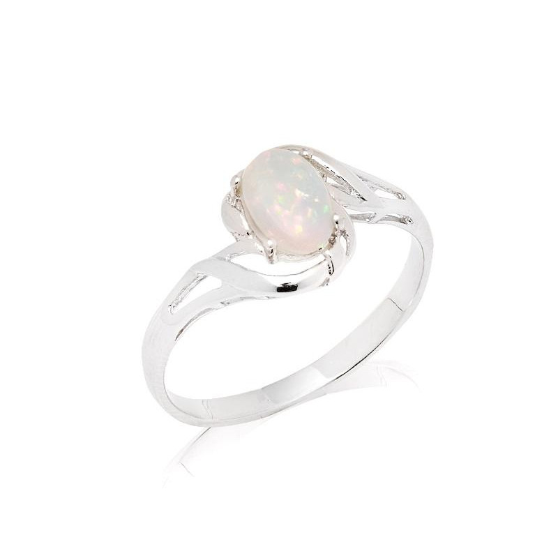 Anello in argento 925 rodiato con opale bianco australiano ovale — per celebrare la tua luce