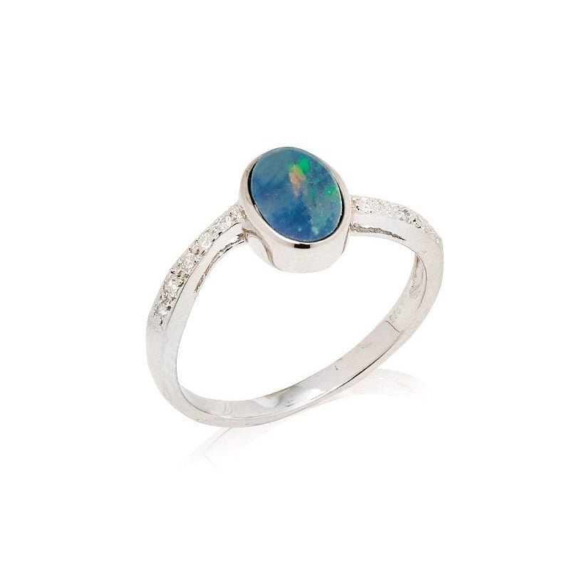 Anello in argento 925 con opale blu australiano — per illuminare ogni tuo gesto (cod. 10266)