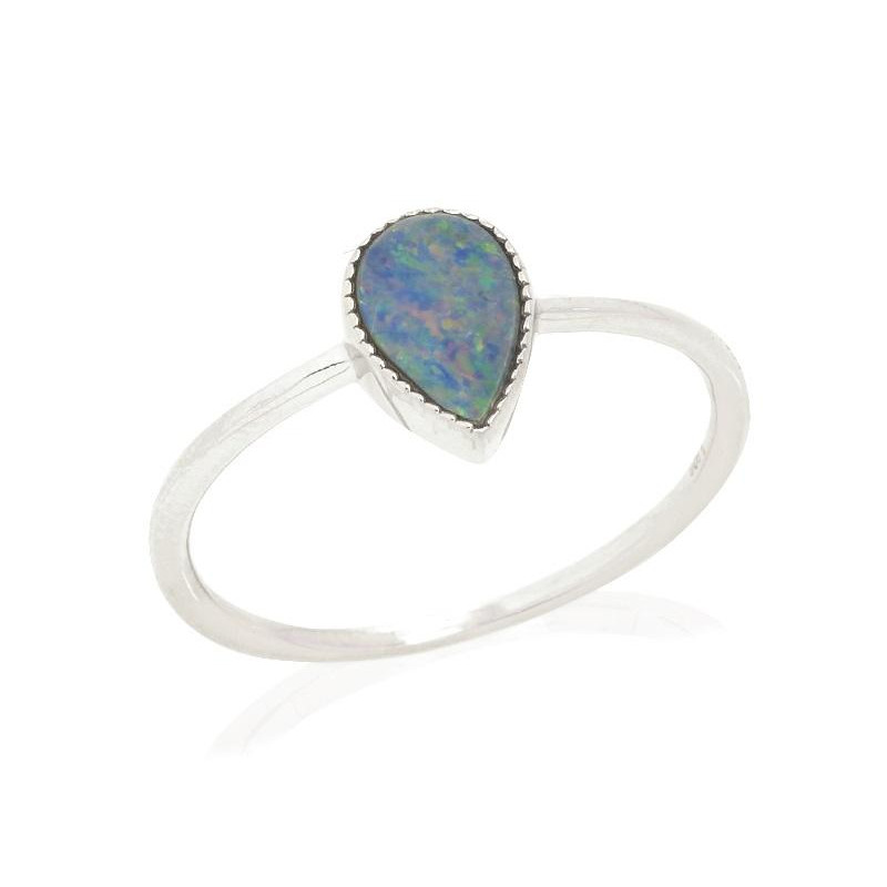 Anello in argento 925 rodiato con opale blu australiano — per custodire la tua serenità (cod. 10285)