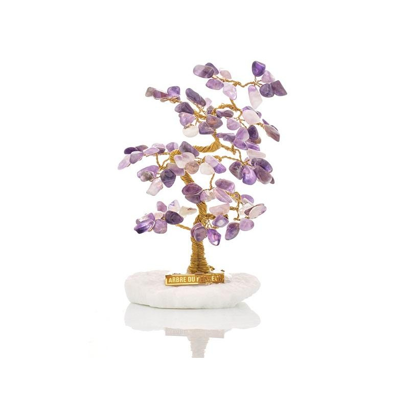 Albero della felicità con fiori d'ametista e marmo greco — per dare eleganza e calma a un luogo di riposo