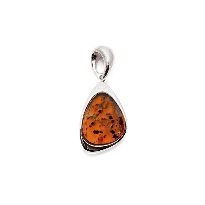 Ciondolo in argento 925 rodiato con goccia di ambra cognac — per custodire luce e ricordi