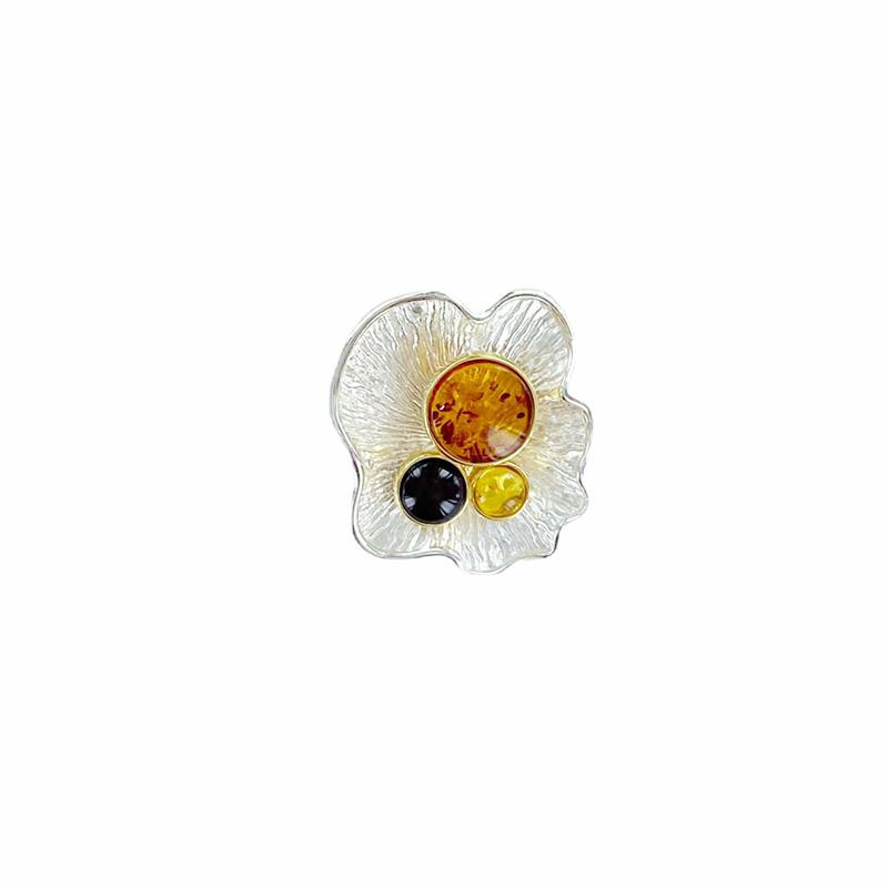 Ciondolo in argento rodiato con ambra multicolore — per custodire la tua luce