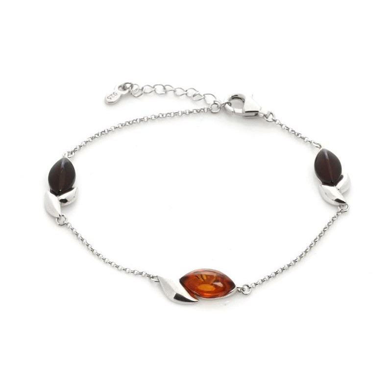 Bracciale in argento rodiato con ambra multicolore a navetta — per ricordare la tua luce