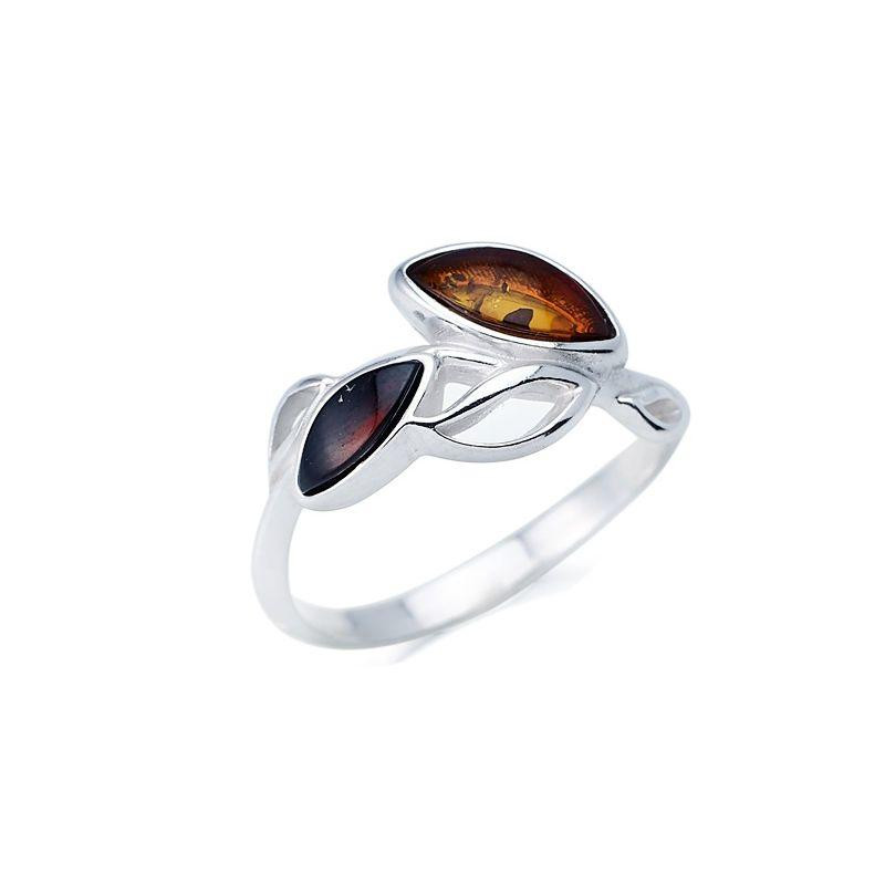 Anello di ambra baltica multicolore in argento rodiato — per custodire la tua luce