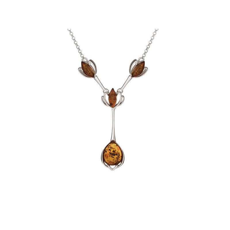 Collana in argento 925 rodiato con ambra cognac – per custodire la tua luce interiore