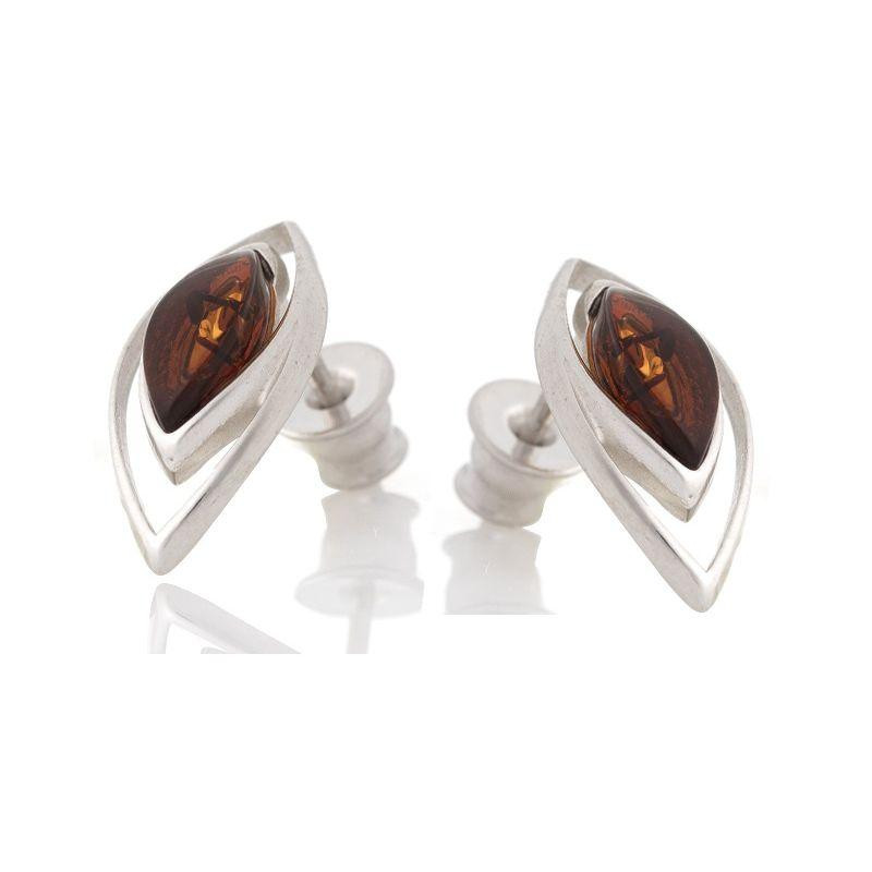 Orecchini in argento rodiato con ambra cognac — per ricordare la tua luce