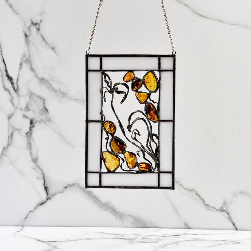 Vetrata in ambra e metallo, 14x21 cm - Un tocco di eleganza per dare carattere all'angolo della tua casa