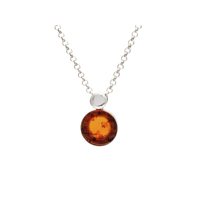 Collana in argento 925 rodiato con ambra tonda cognac — per custodire la tua luce