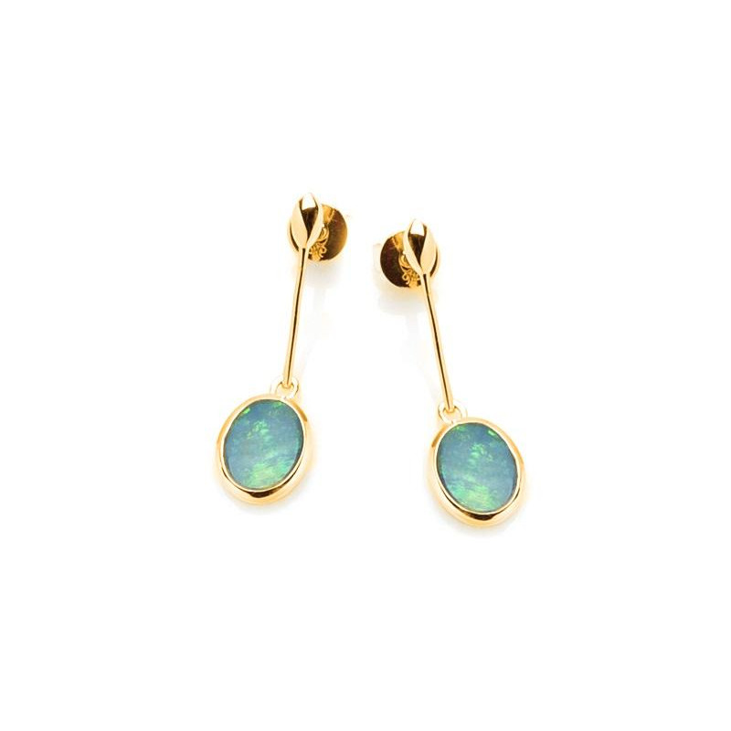 Orecchini a bottone ovale opal blue — per portare l'eternità
