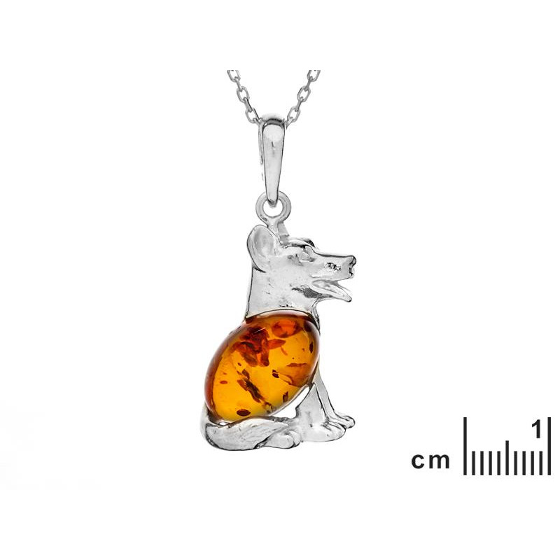 Ciondolo cane in argento rodiato con ambra cognac — per custodire il legame — foto 1