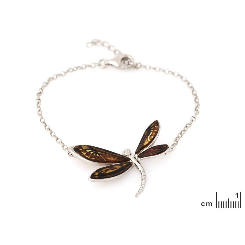Bracciale libellula in argento rodiato con ambra multicolore — per celebrare leggerezza — foto 1
