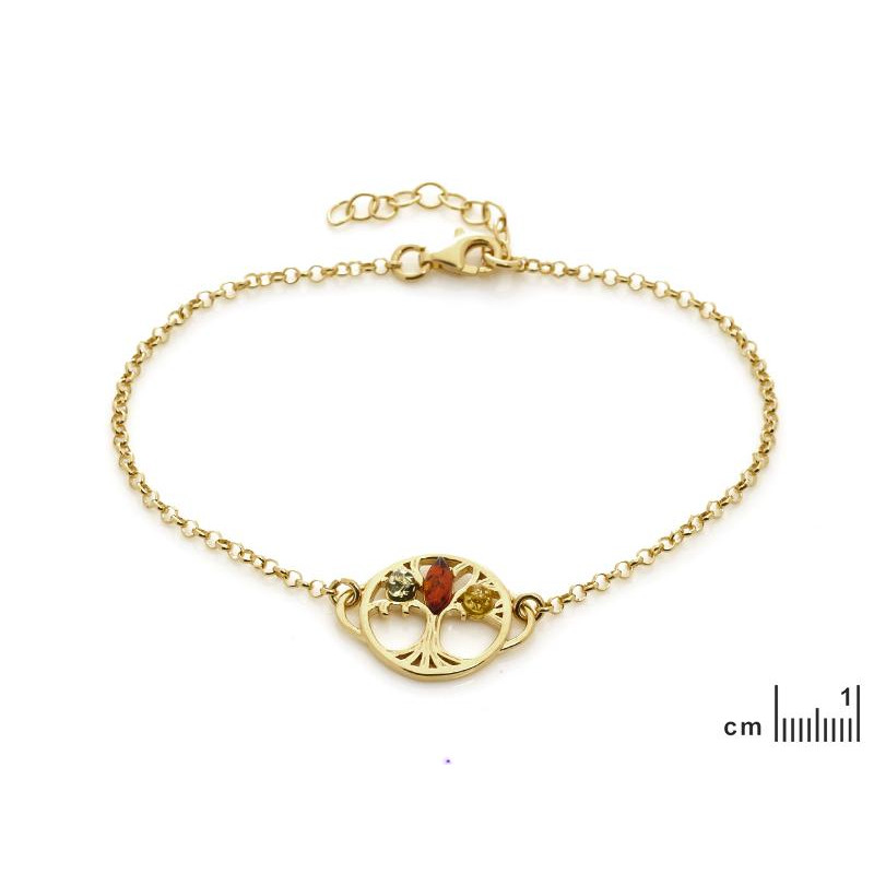 Bracciale con albero della vita in argento dorato 925, ambra multicolore, per portare con te la forza della vita. — foto 1
