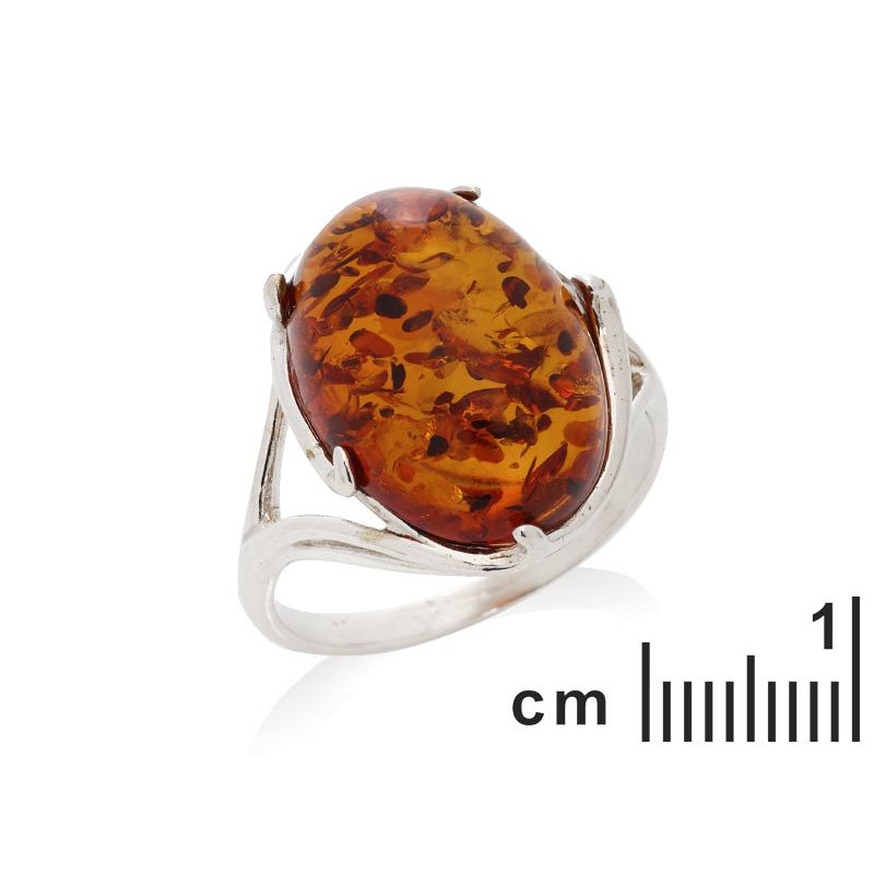 Anello in argento rodiato con ambra cognac del Mar Baltico — per custodire la tua luce — foto 1
