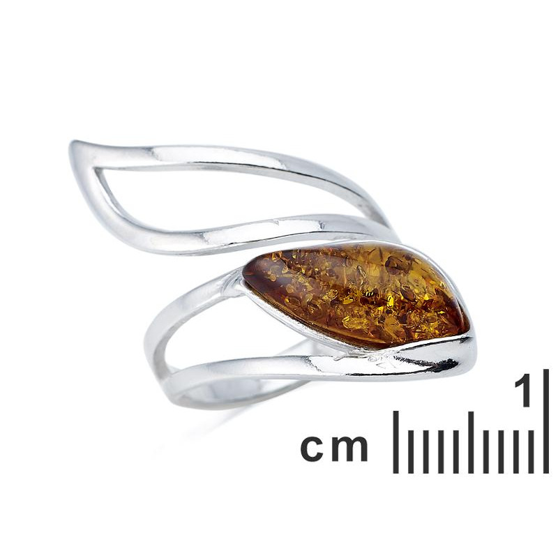 Anello di ambra della navetta del Mar Baltico in argento rodiato — per evocare il ricordo della tua terra d'origine — foto 1