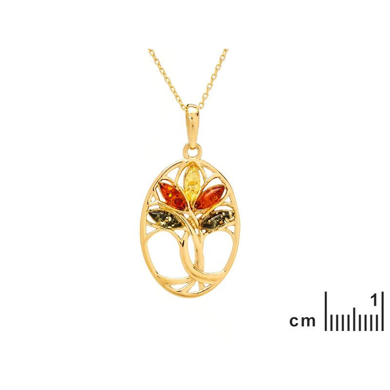 Ciondolo con ambra multicolore e argento dorato 925, per portare con te la speranza. — foto 1