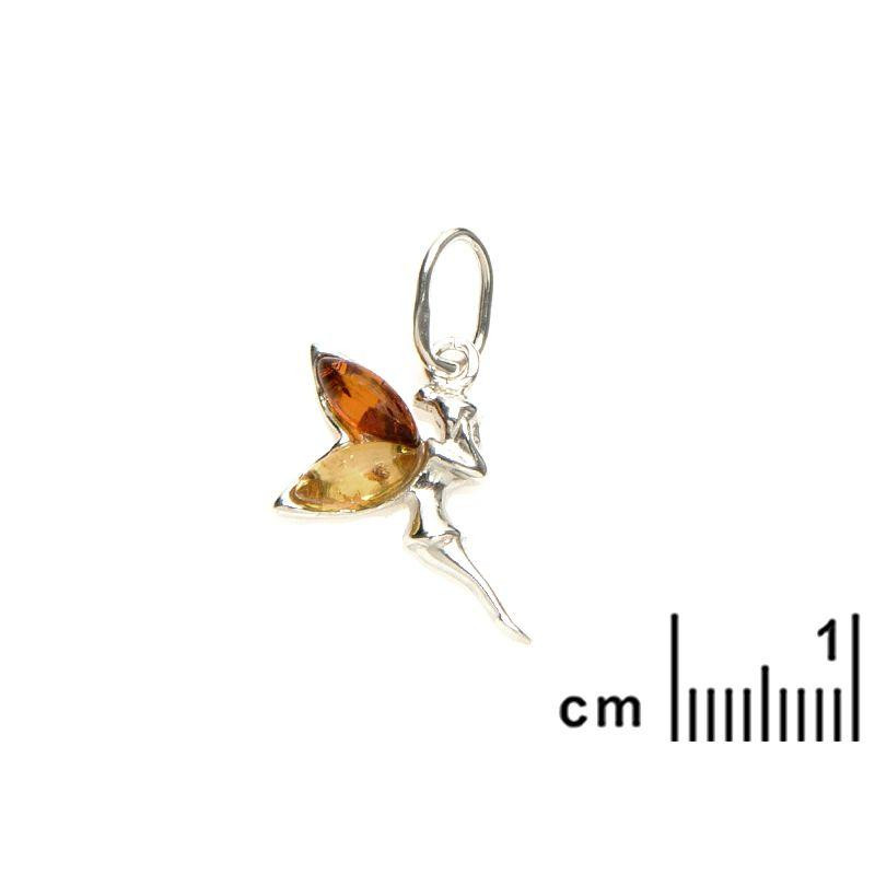 Ciondolo fata in argento 925 rodiato con ambra multicolore — per custodire la magia — foto 1