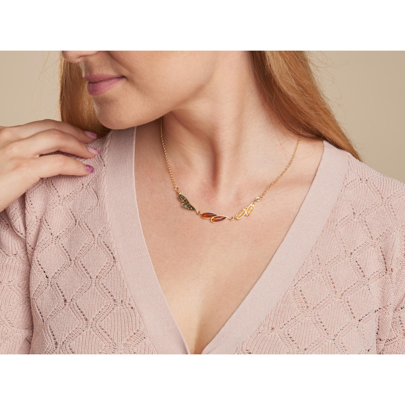 Collana in argento dorato 925 con ambra multicolore, 42 cm — per custodire la luce dei ricordi — foto 2