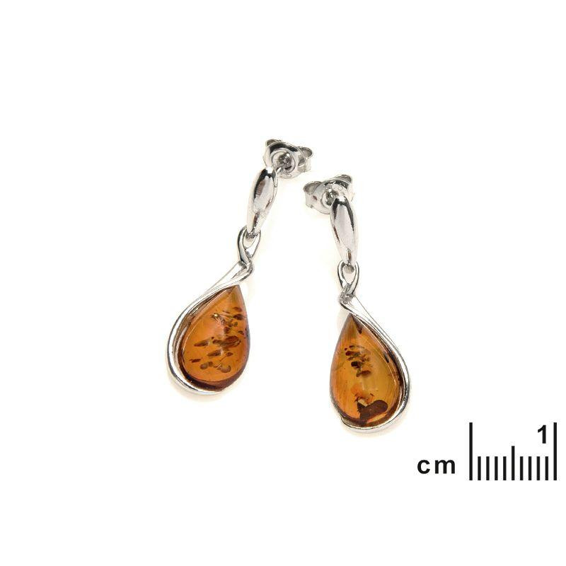 Orecchini pendenti in argento rodiato con goccia di ambra cognac — per custodire la luce — foto 1