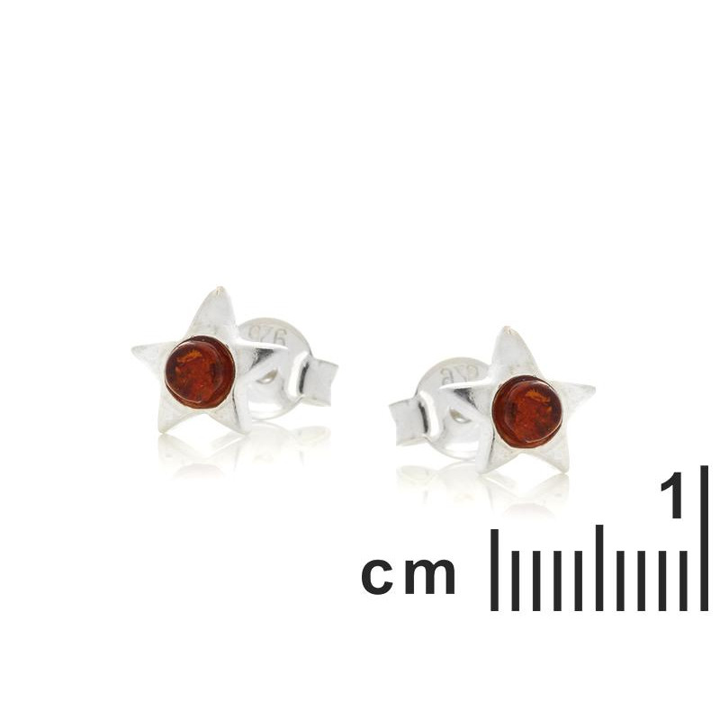 Orecchini stella in argento 925 rodiato con ambra cognac — per custodire la tua luce — foto 1