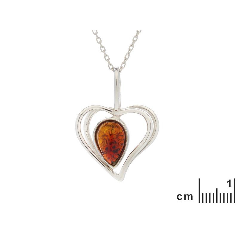 Ciondolo cuore in argento rodiato con ambra cognac — per custodire l’amore eterno — foto 1