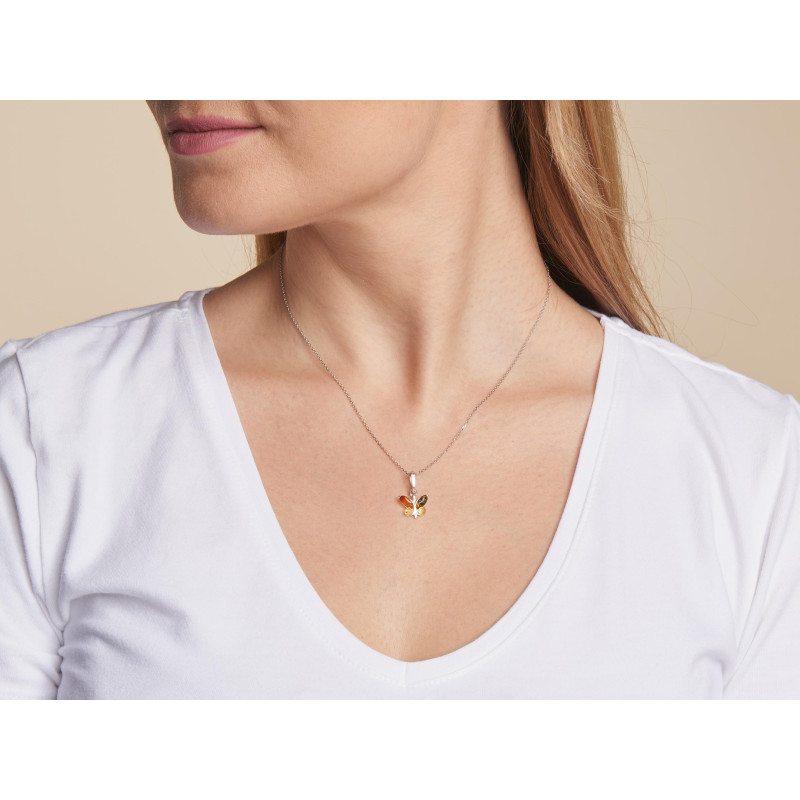 Pendente farfalla con ambra multicolore e argento rodiato — foto 2