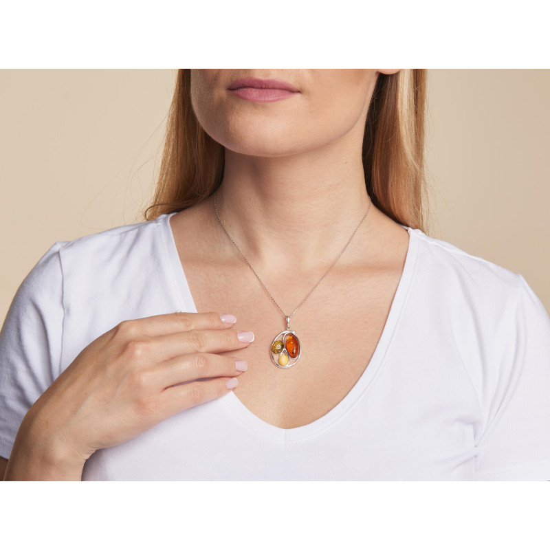 Ciondolo in argento rodiato con ambra multicolore — per custodire la tua luce — foto 2