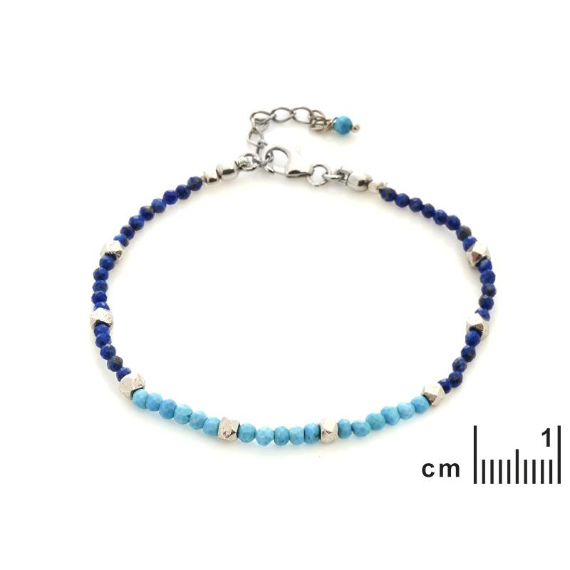 Bracciale in argento rodiato con zaffiri e turchesi — per custodire la tua luce interiore — foto 1