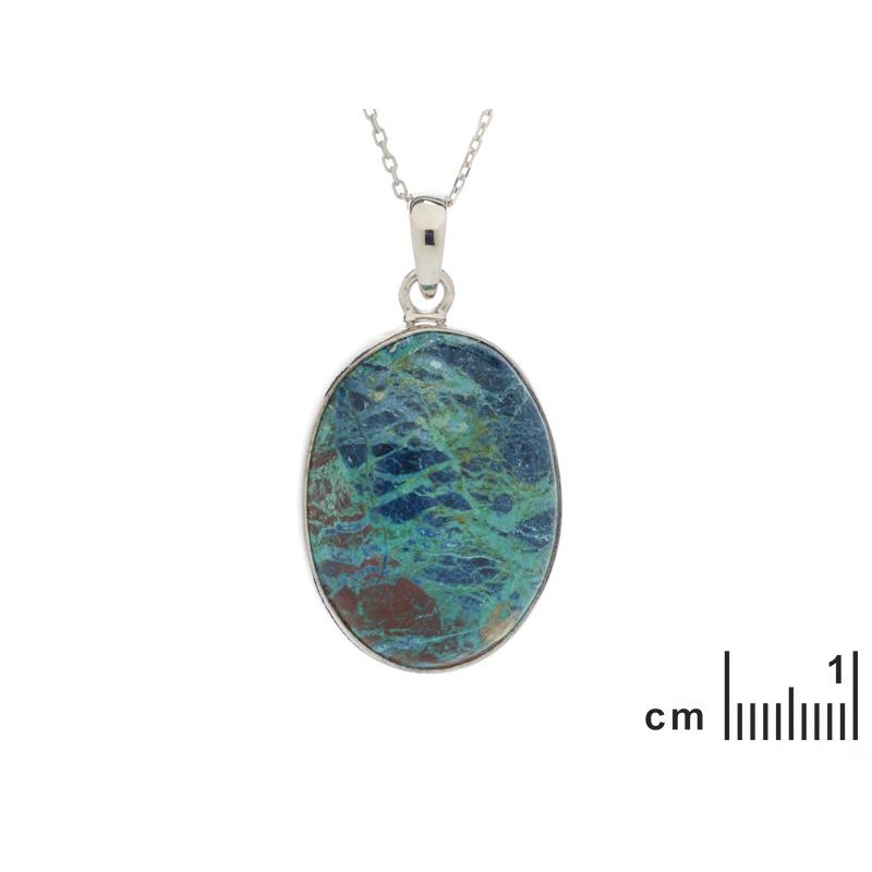 Ciondolo ovale in argento 925 rodiato con shattuckite blu — per custodire la tua serenità — foto 1