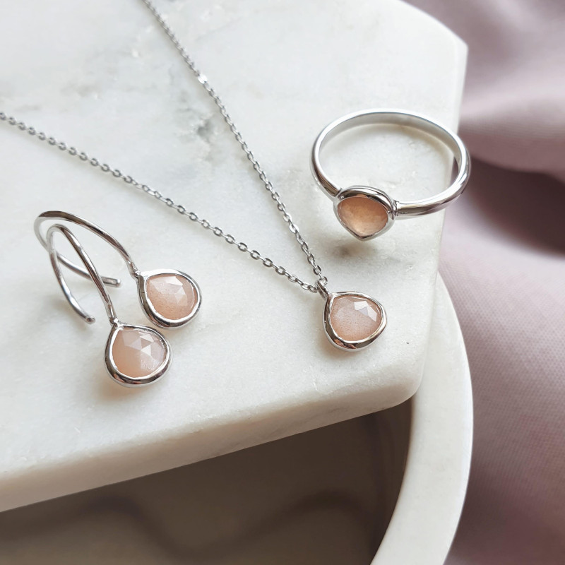 Anello cuore pietra luna rosa — per tenere vivo l'amore — foto 2