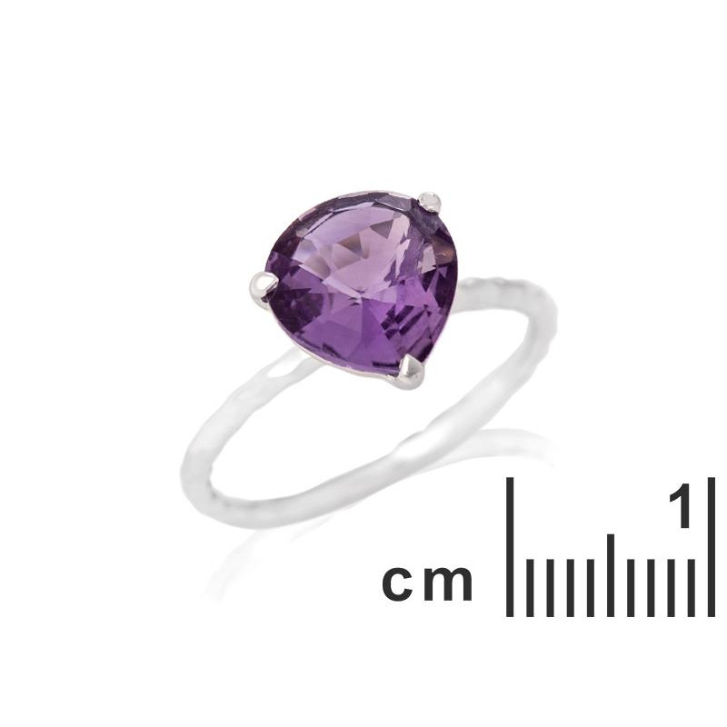Anello cuore in argento 925 rodiato con ametista viola naturale — per custodire l'amore — foto 1