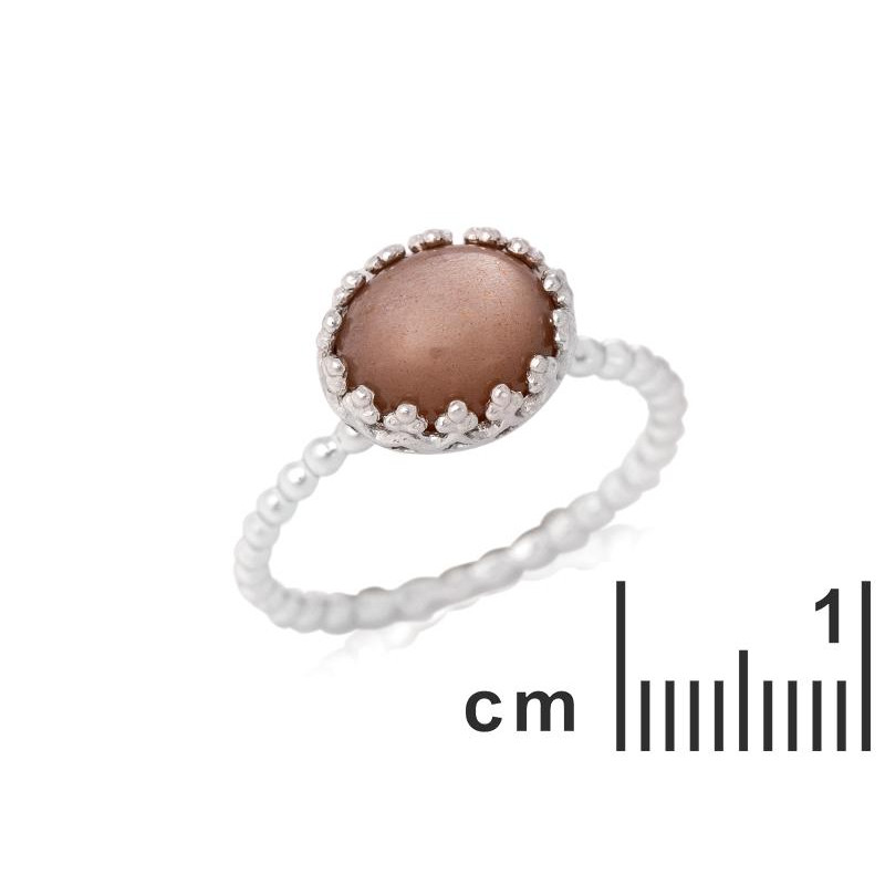 Anello in argento 925 rodiato con pietra di luna rosa ovale — per custodire la tua luce — foto 1