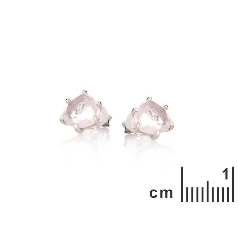 Orecchini a bottone cuore — Quarzo rosa naturale — Per racchiudere l'amore — foto 1