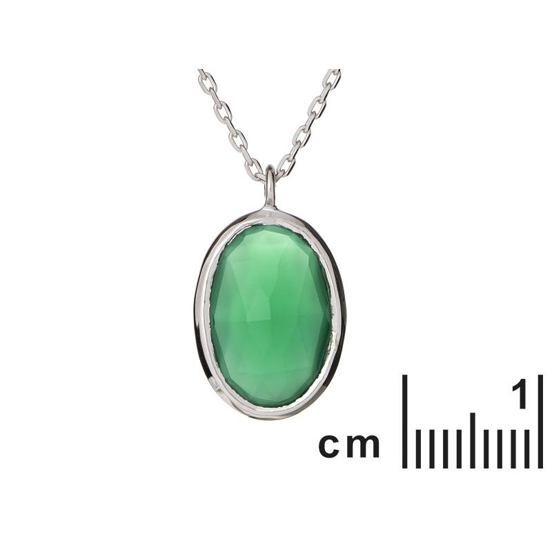 Collana in argento 925 rodiato con onice verde naturale ovale — per custodire serenità — foto 1