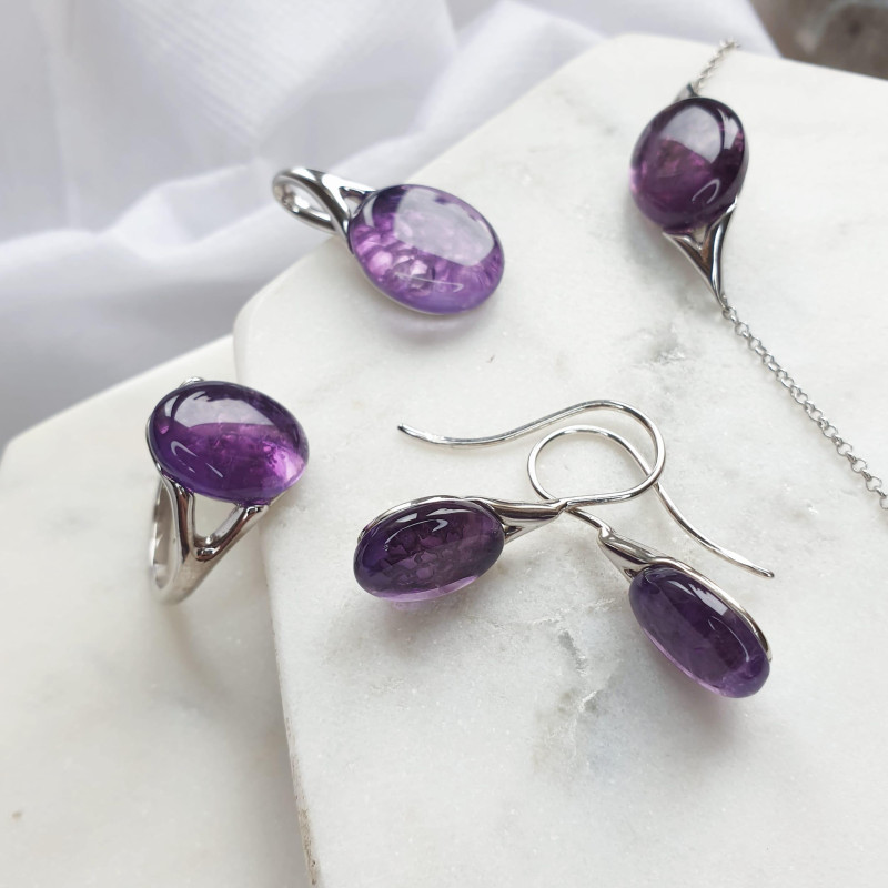 Bracciale in argento rodiato con ametista viola ovale — per celebrare la tua luce — foto 2