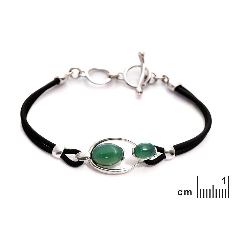 Bracciale in argento rodiato con agata verde sfumata ovale — per custodire la tua serenità — foto 1