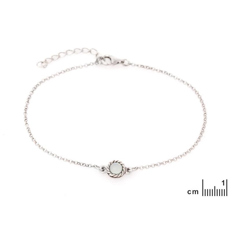 Bracciale tondo con pietra agata acqua tinta, argento 925 rodiato, 17+3cm — per evocare la serenità del mare — foto 1