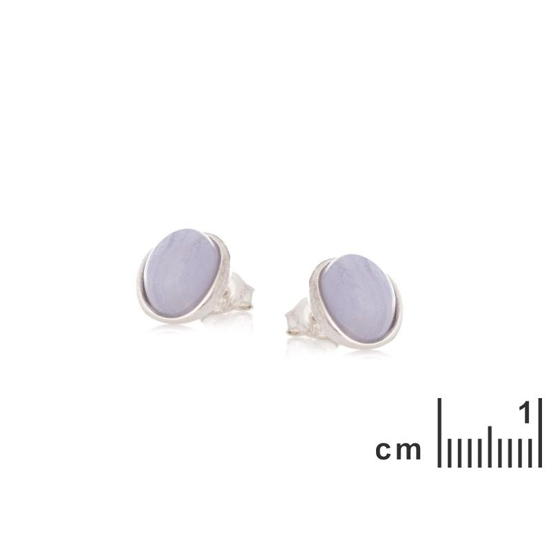 Orecchini a bottone agata tonda — blu naturale, argento 925 rodiato — per evocare il mare — foto 1