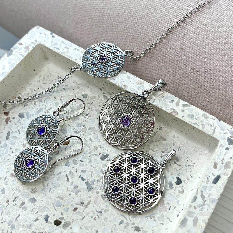 Bracciale fiore della vita con ametista viola — evoca il tuo equilibrio interiore — foto 2