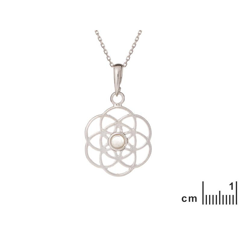 Ciondolo fiore della vita — quarzo rosa — argento 925 rodiato — per portare l'amore — foto 1