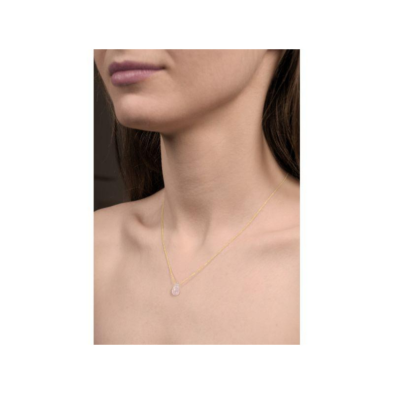 Collana con quarzo rosa naturale taglio goccia, in oro 750, lunghezza 42 + 3 cm — foto 2