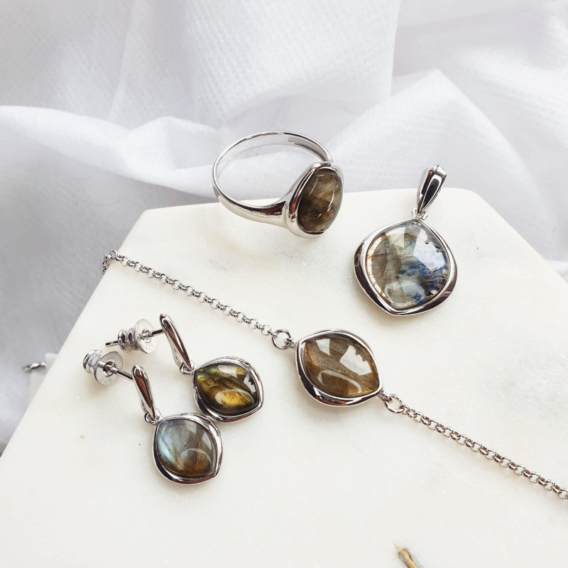 Orecchini pendenti Labradorite multicolore — per catturare luce e colore — foto 2