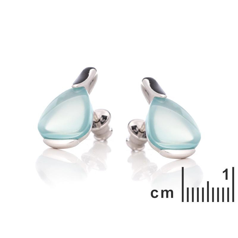 Orecchini a bottone in argento 925 rodiato con agata verde acqua naturale — per celebrare la tua eleganza discreta — foto 1