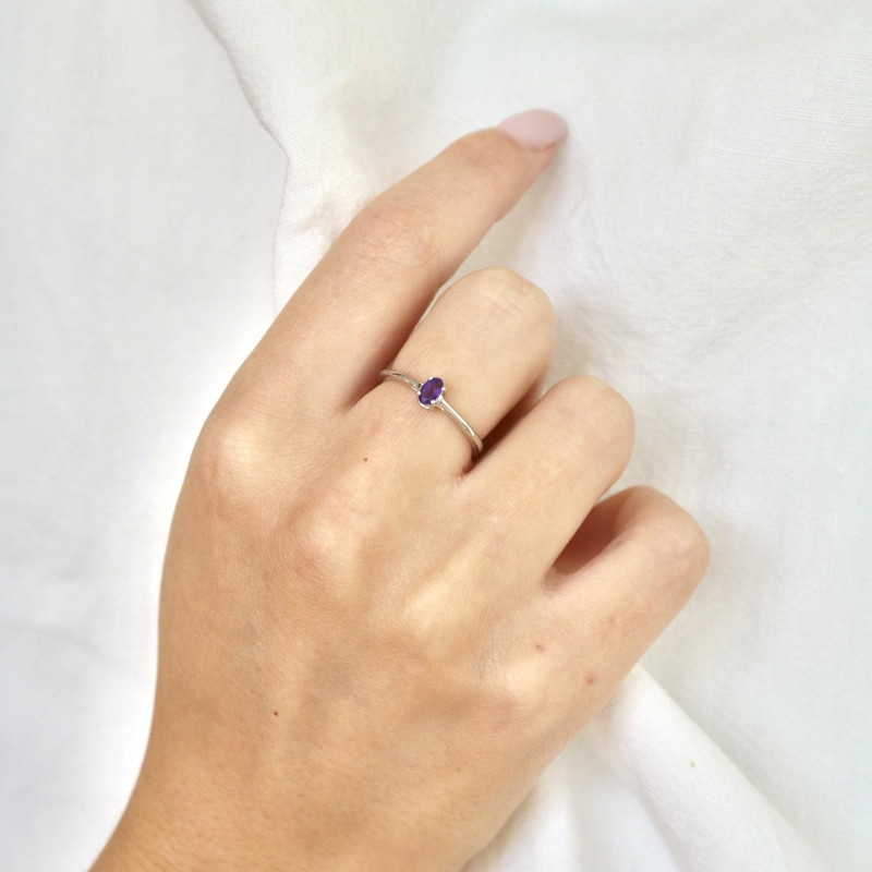 Anello con ametista viola naturale — per esprimere i tuoi pensieri — foto 2