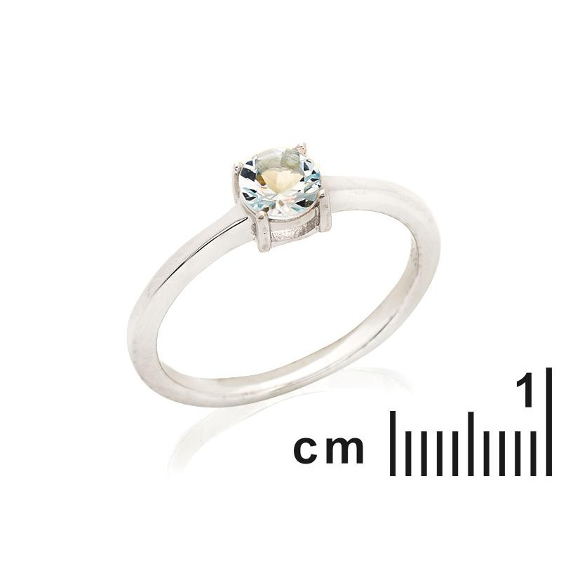 Anello con acquamarina blu naturale in argento rodiato — per mantenere la semplicità — foto 1