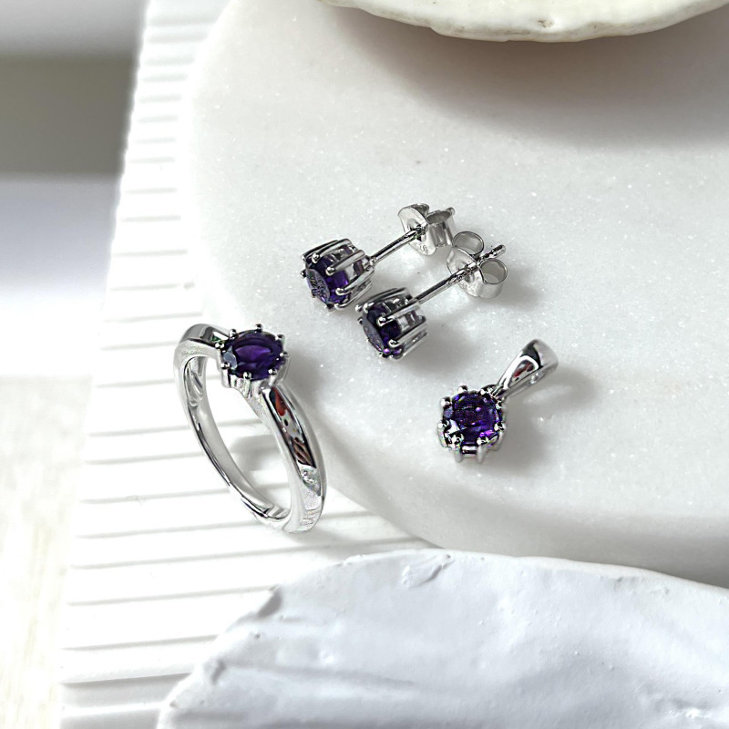 Ciondolo in argento rodiato con ametista viola - Serenità interiore custodita — foto 2