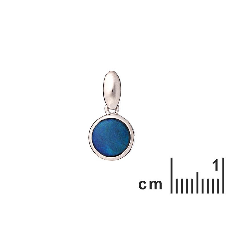 Ciondolo rotondo in argento 925 rodiato con opale blu doppietto — per custodire la serenità — foto 1